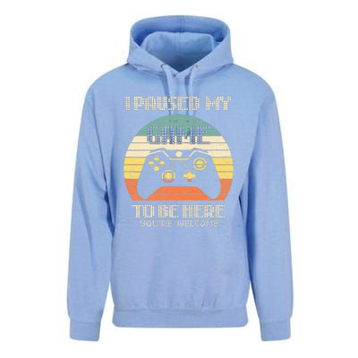 I Paused My Game To Be Here You're Welcome Retro Gamer Gift  Unisex Surf Hoodie