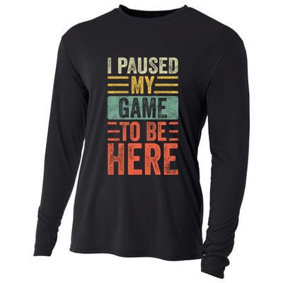 I Paused My Game To Be Here Funny Retro Vintage Video Gamer Cooling Performance Long Sleeve Crew
