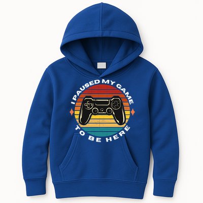 I Paused My Game To Be Here Funny Vintage Retro Video Gamer Cool Gift Kids Hoodie
