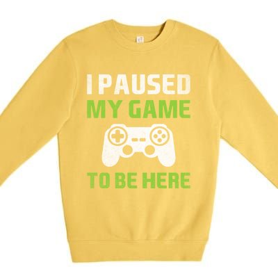 I Paused My Game To Be Here Funny Vintage Video Gamer Gift Premium Crewneck Sweatshirt