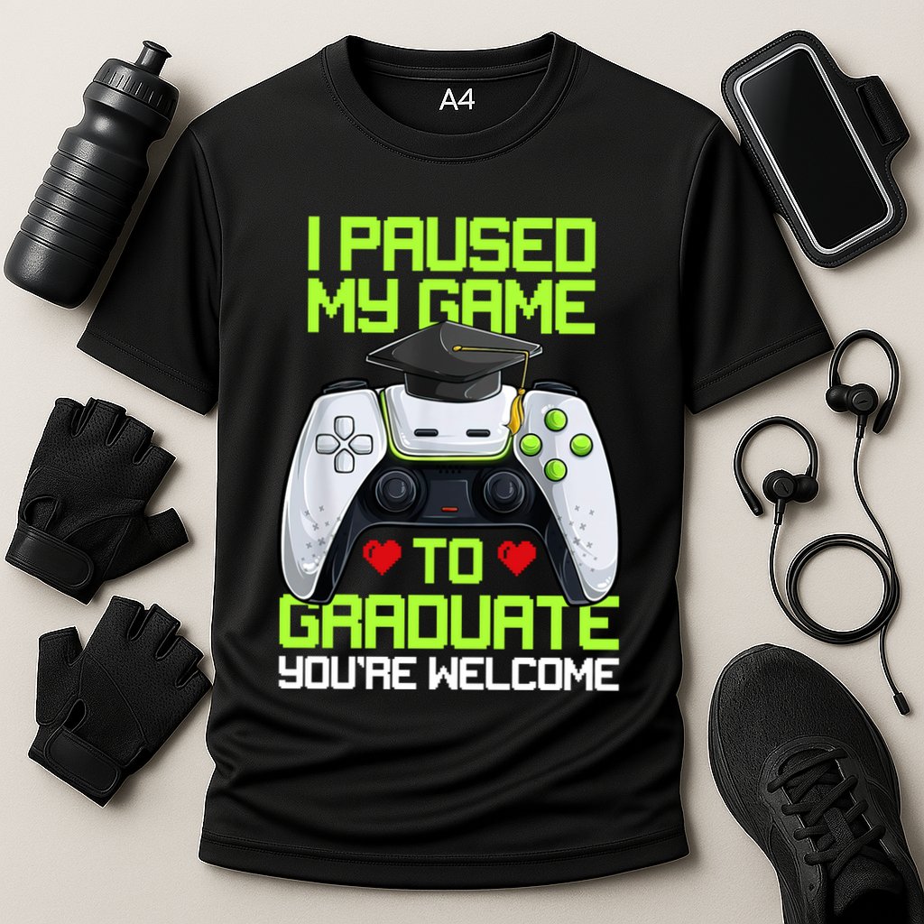 I Paused My Game To Graduate Funny Graduation Graduate Gamer Cooling Performance Crew T-Shirt