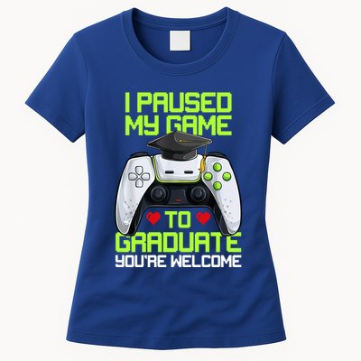 I Paused My Game To Graduate Funny Graduation Graduate Gamer Womens T-Shirt