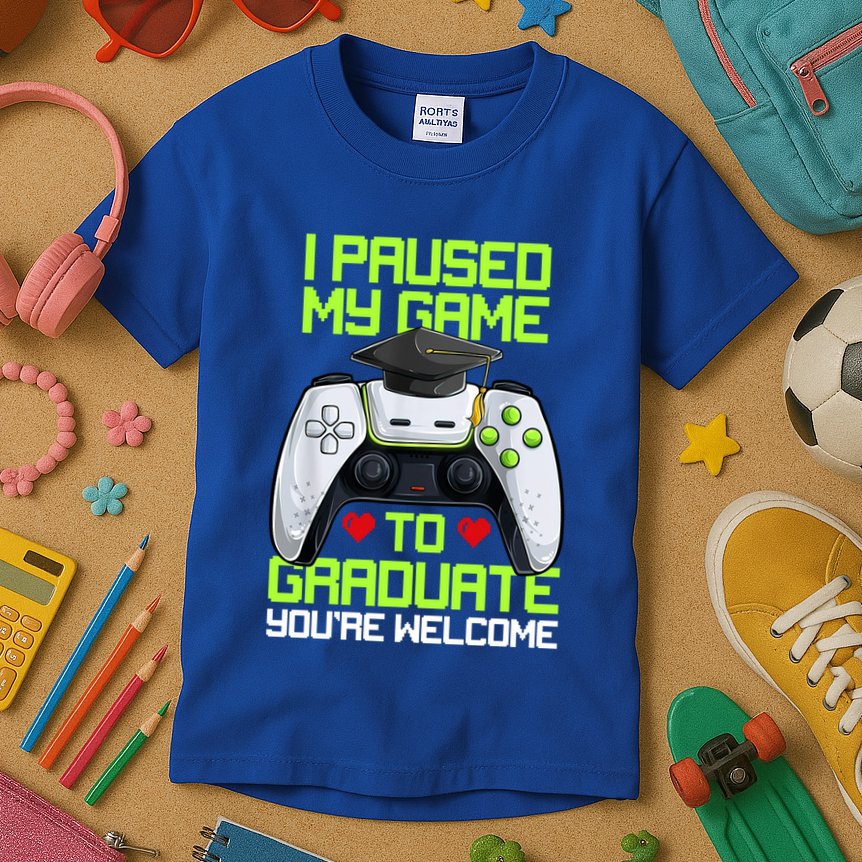 I Paused My Game To Graduate Funny Graduation Graduate Gamer Kids T-Shirt
