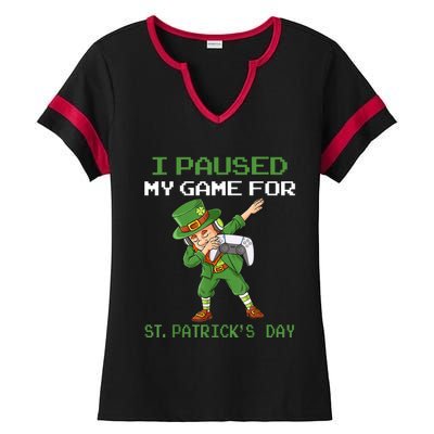 I Paused My Game For St Patricks Day Dabbing Leprechaun Ladies Halftime Notch Neck Tee