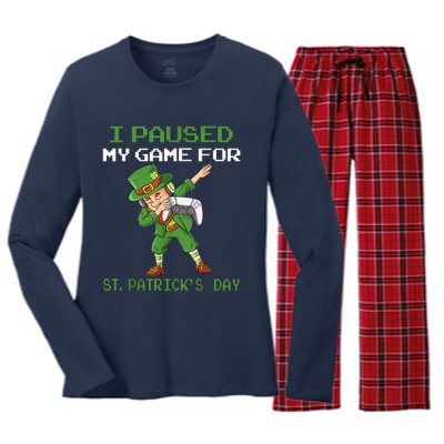 I Paused My Game For St Patricks Day Dabbing Leprechaun Women's Long Sleeve Flannel Pajama Set 