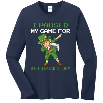 I Paused My Game For St Patricks Day Dabbing Leprechaun Ladies Long Sleeve Shirt