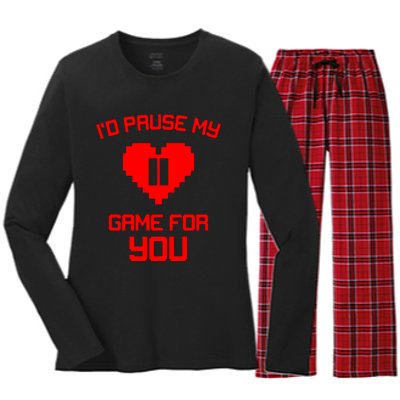 Id Pause My Game For You Women's Long Sleeve Flannel Pajama Set 