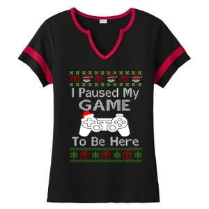 I Paused My Game To Be Here Ugly Sweater Funny Christmas Ladies Halftime Notch Neck Tee