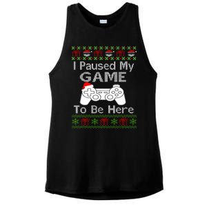 I Paused My Game To Be Here Ugly Sweater Funny Christmas Ladies PosiCharge Tri-Blend Wicking Tank