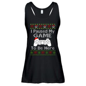 I Paused My Game To Be Here Ugly Sweater Funny Christmas Ladies Essential Flowy Tank