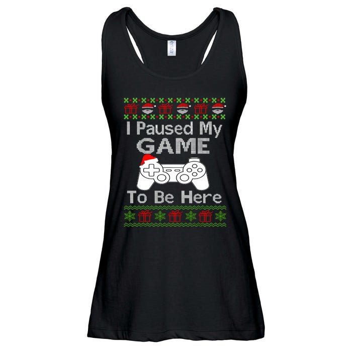 I Paused My Game To Be Here Ugly Sweater Funny Christmas Ladies Essential Flowy Tank