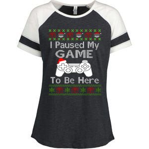 I Paused My Game To Be Here Ugly Sweater Funny Christmas Enza Ladies Jersey Colorblock Tee