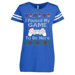 I Paused My Game To Be Here Ugly Sweater Funny Christmas Enza Ladies Jersey Football T-Shirt