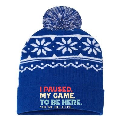 I Paused My Game To Be Here You're Welcome Retro Gamer Gifts  USA-Made Snowflake Beanie