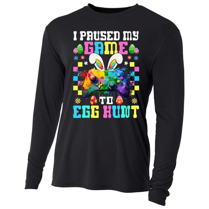 I Paused My Game To Egg Hunt Easter Funny Gamer Cooling Performance Long Sleeve Crew