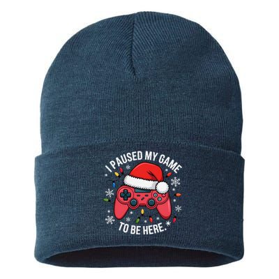 I Paused My Game To Be Here Funny Christmas Controller Gamer Sustainable Knit Beanie