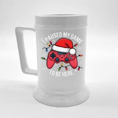 I Paused My Game To Be Here Funny Christmas Controller Gamer Beer Stein