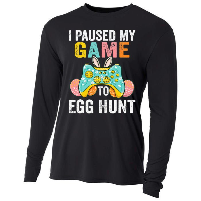 I Paused My Game To Egg Hunt Easter Funny Gamer Cooling Performance Long Sleeve Crew