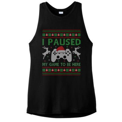 I Paused My Game To Be Here Christmas Ugly Sweater Gamer Ladies PosiCharge Tri-Blend Wicking Tank