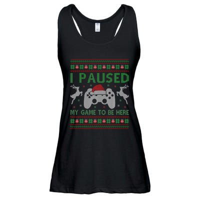 I Paused My Game To Be Here Christmas Ugly Sweater Gamer Ladies Essential Flowy Tank