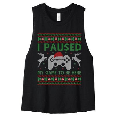 I Paused My Game To Be Here Christmas Ugly Sweater Gamer Women's Racerback Cropped Tank