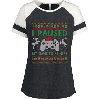 I Paused My Game To Be Here Christmas Ugly Sweater Gamer Enza Ladies Jersey Colorblock Tee