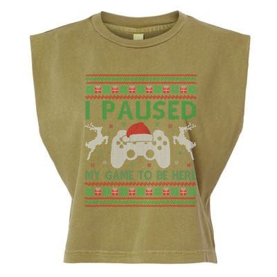 I Paused My Game To Be Here Christmas Ugly Sweater Gamer Garment-Dyed Women's Muscle Tee