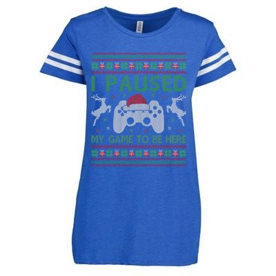 I Paused My Game To Be Here Christmas Ugly Sweater Gamer Enza Ladies Jersey Football T-Shirt