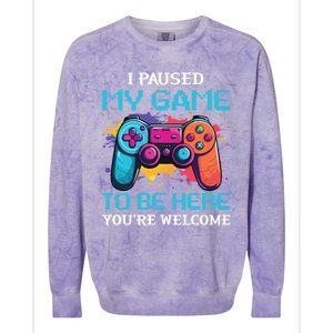 I Paused My Game To Be Here YouRe Welcome Great Gift Colorblast Crewneck Sweatshirt