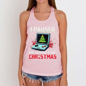 I Paused My Game For Christmas Funny Christmas Gamer Gifts Women's Knotted Racerback Tank