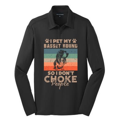 I Pet My Basset Hound So I DonT Choke People Funny Dog Xmas Gift Silk Touch Performance Long Sleeve Polo