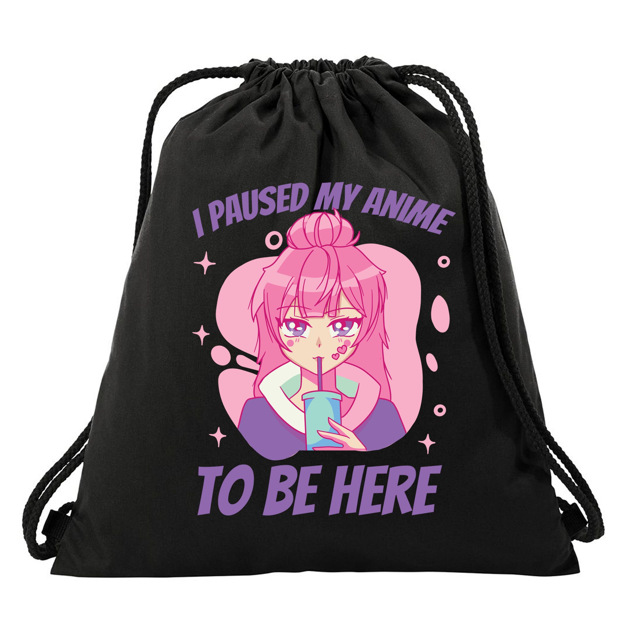 I Paused My Anime To Be Here Drawstring Bag