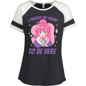 I Paused My Anime To Be Here Enza Ladies Jersey Colorblock Tee