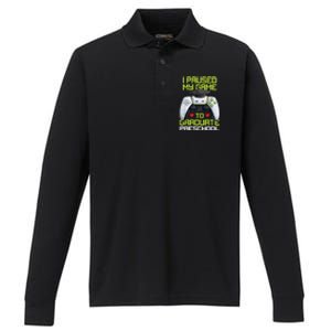 I Paused My Game To Graduate Preschool Graduation Gamer Performance Long Sleeve Polo