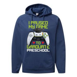 I Paused My Game To Graduate Preschool Graduation Gamer Performance Fleece Hoodie