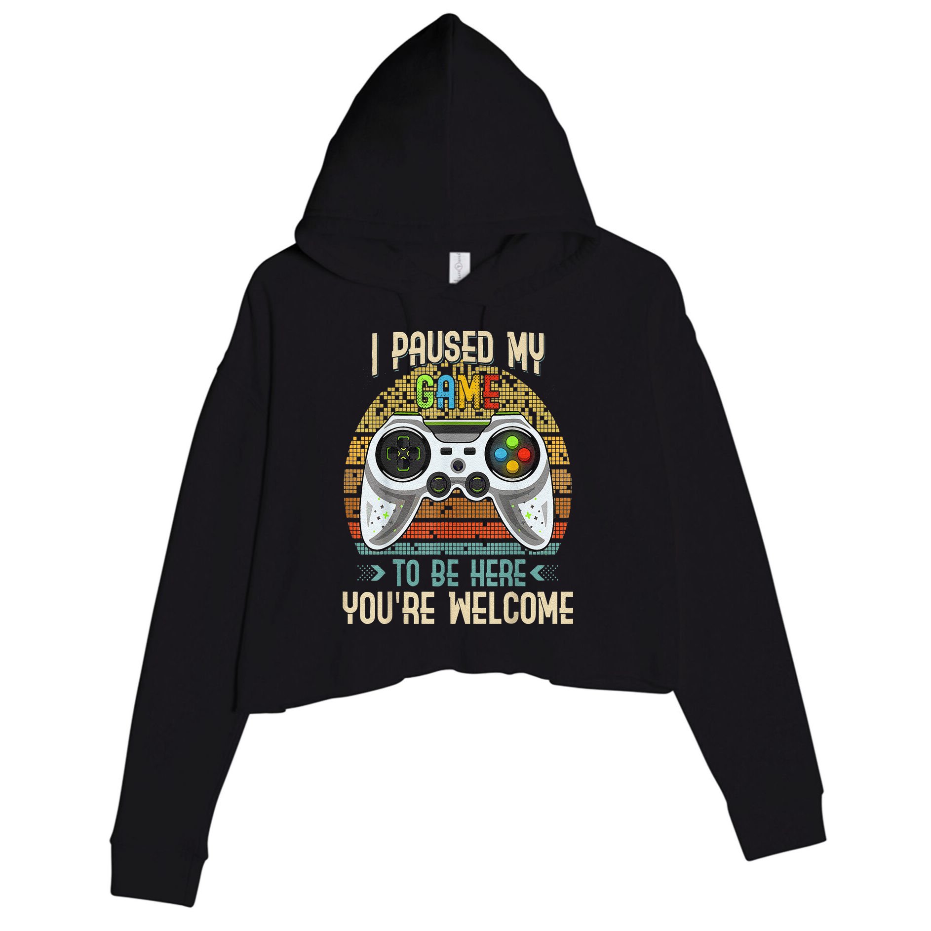 I Paused My Game To Be Here You're Welcome Retro Gamer Crop Fleece Hoodie
