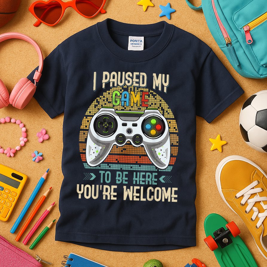 I Paused My Game To Be Here You're Welcome Retro Gamer Kids T-Shirt