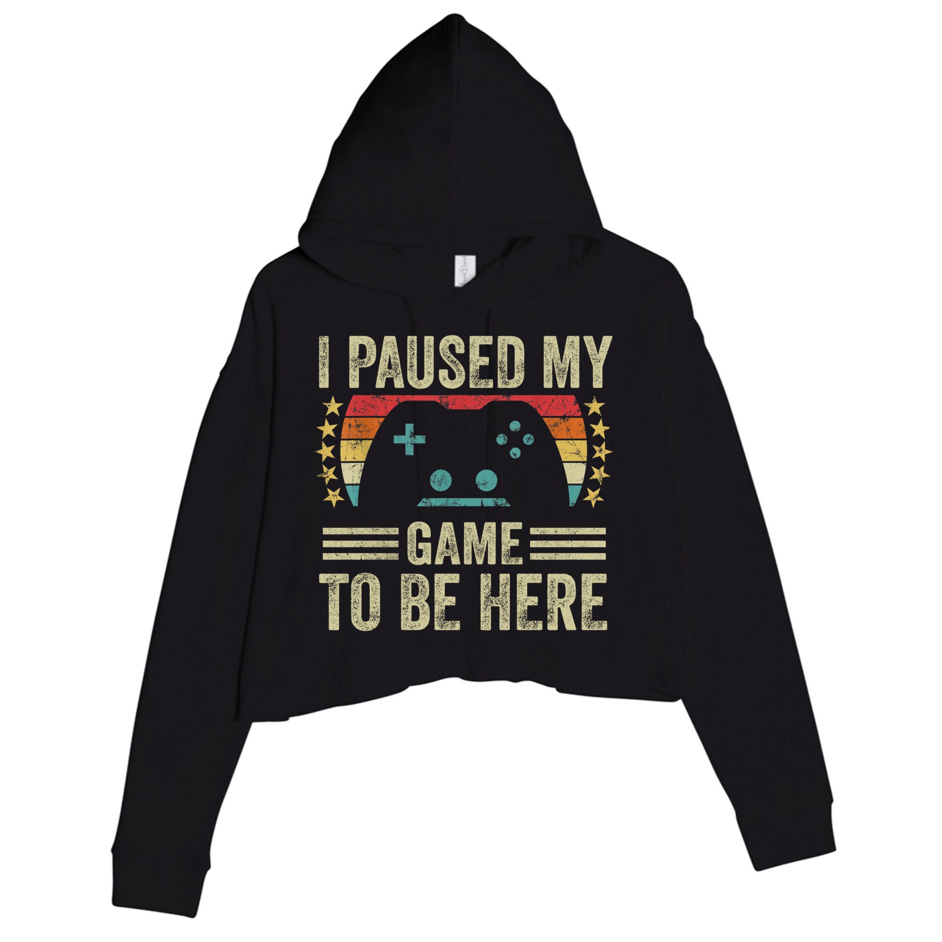 I Paused My Game To Be Here Funny Retro Vintage Video Gamer Gift Crop Fleece Hoodie