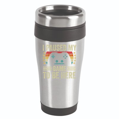 I Paused My Game To Be Here Funny Retro Vintage Video Gamer Gift 16oz Travel Tumbler