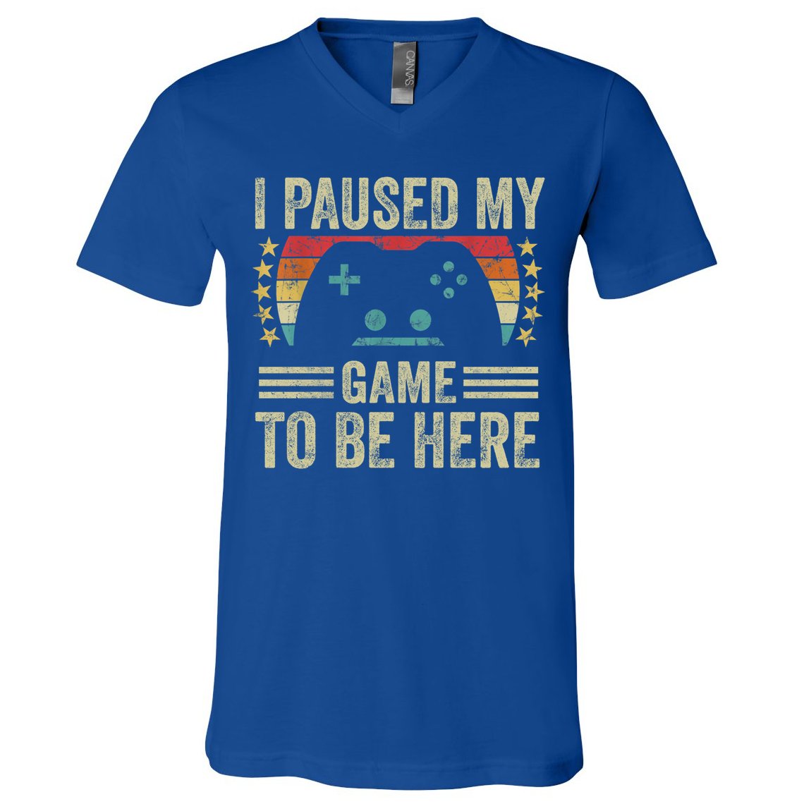 I Paused My Game To Be Here Funny Retro Vintage Video Gamer Gift V-Neck T-Shirt