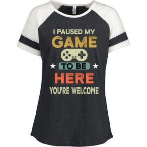 I Paused My Game To Be Here YouRe Welcome Retro Gamer Gift Enza Ladies Jersey Colorblock Tee