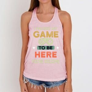 I Paused My Game To Be Here YouRe Welcome Retro Gamer Gift Women's Knotted Racerback Tank