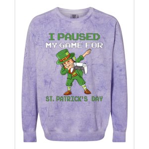 I Paused My Game For St Patricks Day Dabbing Leprechaun Colorblast Crewneck Sweatshirt