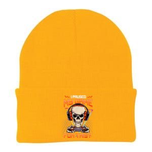 I Paused My Game For This Skull Video Gamer Gift Knit Cap Winter Beanie