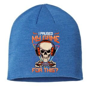 I Paused My Game For This Skull Video Gamer Gift Sustainable Beanie