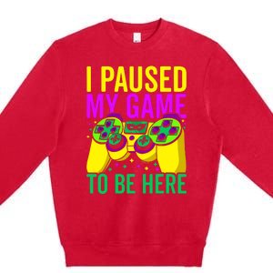 I Paused My Game To Be Here Video Game Beads Mardi Gras Premium Crewneck Sweatshirt