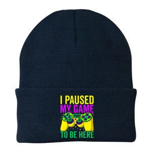 I Paused My Game To Be Here Video Game Beads Mardi Gras Knit Cap Winter Beanie