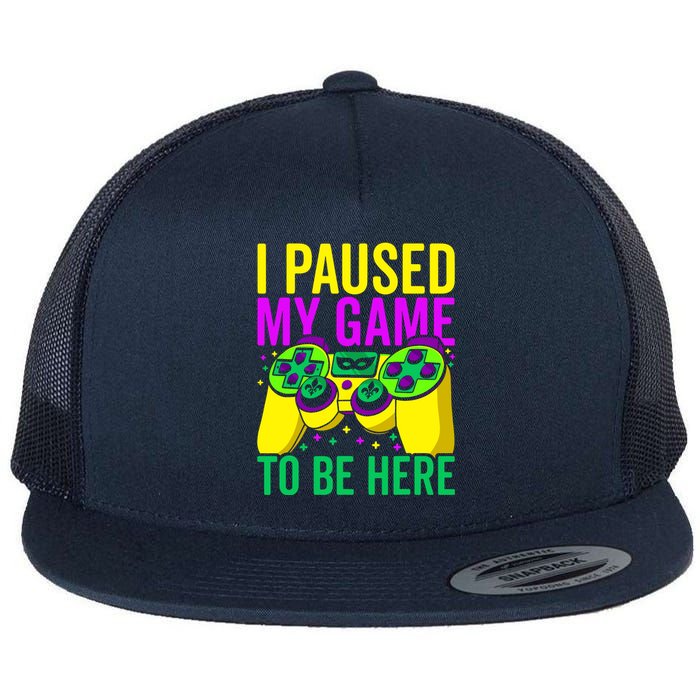 I Paused My Game To Be Here Video Game Beads Mardi Gras Flat Bill Trucker Hat