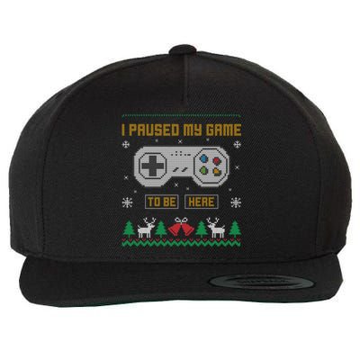 I Paused My Game To Be Here Gaming Ugly Christmas Sweater Gift Wool Snapback Cap