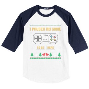 I Paused My Game To Be Here Gaming Ugly Christmas Sweater Gift Baseball Sleeve Shirt